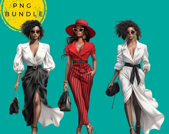 3 PNG | Sophisticated Stylish Black Women AI Image, | Afro Woman Art, digital download