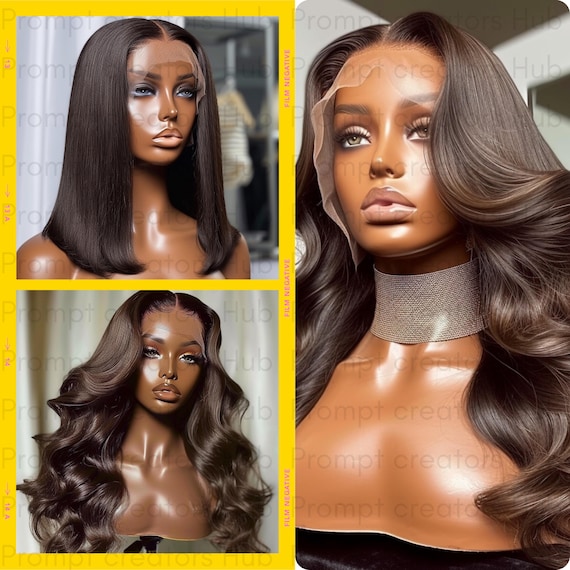 3 Mannequin Hair Model AI-Generated Stock Photos | Body Wave Hair Collection | African-American Black Women Lace Front Virgin Wig |