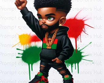 Afro Chibi Girl and Boy Clipart for Juneteenth | Hip Hop Inspired Black Girl Black History Art | PNG for Shirts, Stickers, Planners