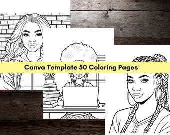 50 Coloring Pages of Women, Black women |Coloring pages | Printable, CANVA template • fully editable & customizable • 8.5x11 inches