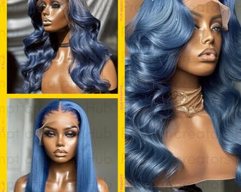 3 Mannequin Hair Model AI-Generated Stock Photos | Body Wave Hair Collection | African-American Black Women Lace Front Virgin Wig |