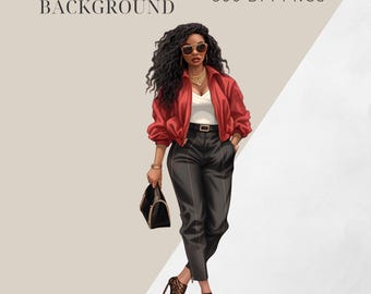 Black Girl Magic Clipart | Fashion Diva Wearing Red | Transparent Afro Style Black Women AI Image, | Afro Woman Art, digital download