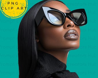 Sun Glasses Clipart 3 PNG| Stylish Afrocentric Art| 3600x3600 Transparent PNG, Black Woman AI Image, | Afro Woman Art, digital download