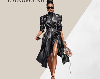 Sleek Stylish Black Woman Clip Art | Digital Fashion Graphic Instant Download 300 DPI