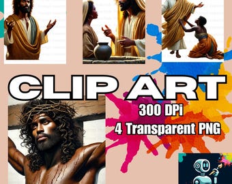 Black Jesus PNG Bundle – 4 Upscaled Transparent PNGs, Christian Art, 3600x3600 HD, High-Quality Faith Clipart, Digital Religious Art