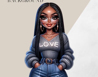 LOVE Black Women 2 Clipart Digital PNG for Stickers, Journals, T-Shirts| Transparent PNG, Afro Woman Art, digital download