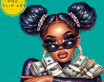 Stacks Cash Clipart 3 PNG| Stylish Money Art|Transparent PNG, Black Woman AI Image, | Afro Woman Art, digital download