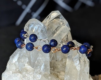 Lapis Lazuli Bracelet | Crystal Beaded Jewelry | Wire Wrapped | Witchy | Third Eye | Boho | Hippie | September Birthstone | Libra | Samhain