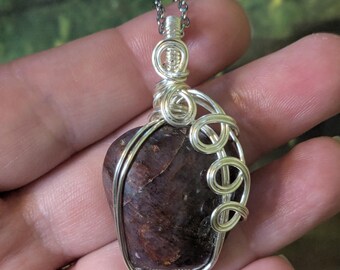 Ruby Necklace - Silver Wire Wrapped Pendant - Red Crystal Jewelry - Yule Gift - Handmade Pendant