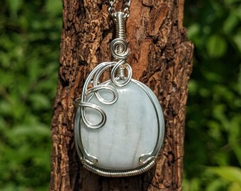 Aquamarine Necklace | Wire Wrapped Pendant | Crystal Jewelry | Gemini | Chakra Jewelry | March Birthstone