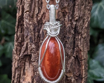 Carnelian Necklace | Wire Wrapped | Crystal Pendant | Witchy