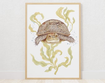 Impression d'art mural tortue pour étang, chambre de bébé, art animalier imprimable, décoration de chambre d'enfant, décoration numérique pour chambre d'enfant, thème nature