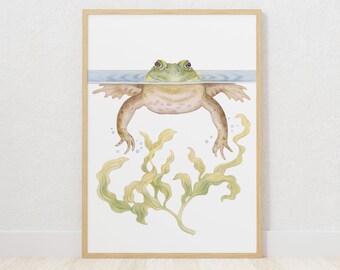 Art mural grenouille pour chambre d'enfants, chambre d'enfants, grenouille imprimable, décoration de grenouille pour garçon, chambre d'enfant sur le thème de l'étang, art numérique pour chambre d'enfant, impression de grenouilles