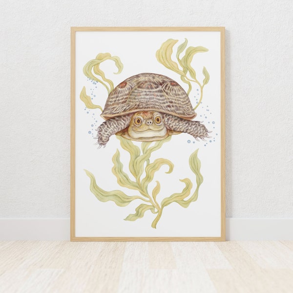 Turtle Nursery Wall Art, Pond Nursery Theme, Neutral Baby Room Printable, Baby Animal, Cute Nursery Decor Boy, Nature Themed Art Print