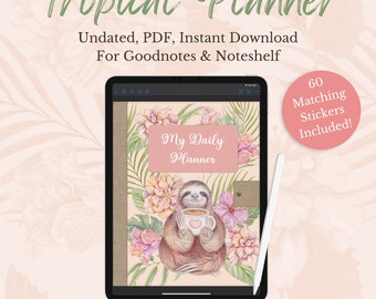 Agenda numérique tropical avec autocollants Agenda rose dessiné à la main pour les amoureux de la nature Agenda hebdomadaire pour de bonnes notes