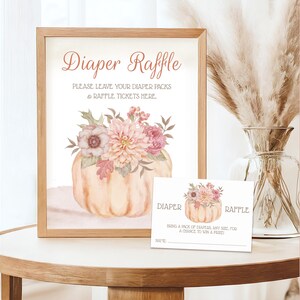 Boho Little Pumpkin Diaper Raffle Sign and Ticket Editable Invite Insert & Table Sign for Fall Baby Shower