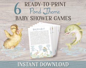 Jeux de baby shower sur le thème de l'étang, imprimables pour maman, dessinez un bébé, mots brouillés, ce que vous avez dans votre sac à main Jeux de baby shower à téléchargement immédiat