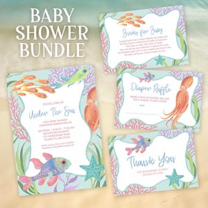 Under The Sea Invitation Bundle For Ocean Theme Baby Shower Invite Sea Animal Editable Digital Template Ocean Coastal Baby Shower Invite Set