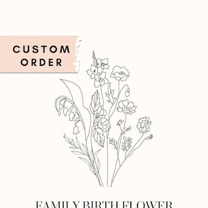 DIGITAL PRINT Custom Family Birth Flower Bouquet tattoo design Birth Month Minimalist Line Doodle Wall Art Personalized Anniversary gift