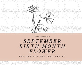 SETTEMBRE Mese di nascita fiore SVG per portachiavi collana fiori incisione linea arte nascita mese fiore Gladiolus Poppy bouquet file tagliati