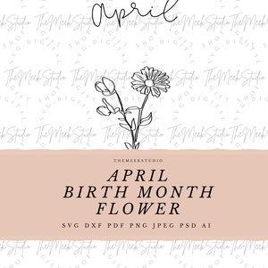 APRIL Birth month flower SVG for keychain necklace flowers engraving line art birth month flower daisy sweet pea PNG clip art stickers
