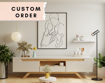 Stampa digitale Linea personalizzata disegno da foto regalo personalizzato minimalista decorazione della parete anniversario famiglia animale ritratto incisione adesivo SVG