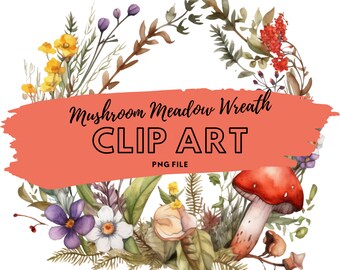 Mushroom Wild Flowers Clipart, Watercolor Wild Flowers, Floral Clipart, Pre-made Clipart, Wedding Clipart, Invitation Clipart