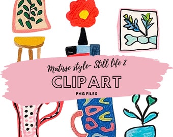 Matisse style clip art, coffee cup png, digital planner stickers, digital stationary decorations, digital stickers pngs, mug clipart, flower