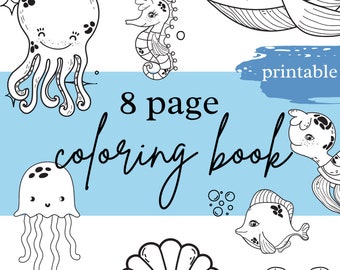 Coloring book, Activity book, Printable coloring book, Sea animals coloring book, homeschool printable, camping activity for kids