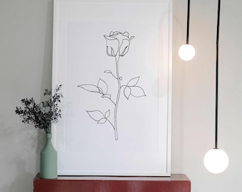 Rose Flower Line Art, Printable Wall Art, Digital Download