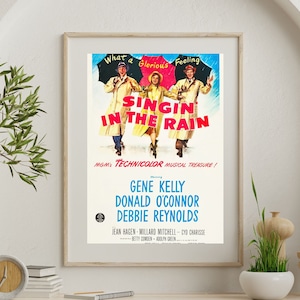Vintage Singin&#39; In the Rain Movie Poster | Fun Retro Wall Art | Musical Art Poster | Game or Movie Room | Gene Kelly | Digital Art Print