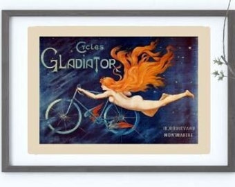 Vintage French Bicycle Poster: Cycles Gladiator Art Nouveau Print (Digital Download)