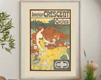 American Crescent Cycles Vintage Poster: Art Nouveau Woman (Digital Download)