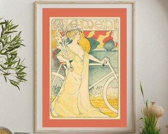 Vintage Bicycle Art Nouveau Poster: Clement Woman Print (Digital Download)