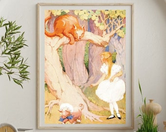 Alice in Wonderland Print: Cheshire Cat Illustration (Digital Download)