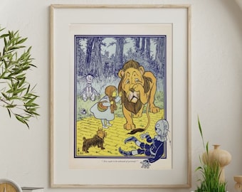 Dorothy Meets the Cowardly Lion | Vintage Wall Art | Children&#39;s Book Illustration | Wizard of Oz Print | Wall Art for Children&#39;s Room