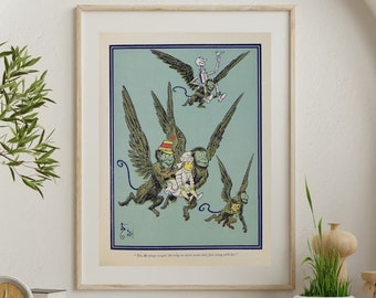 The Flying Monkeys | Vintage Children&#39;s Book Illustration | Wizard of Oz Artwork | Kids Room Wall Art | Digital Art Print Wall Decor