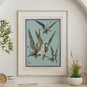 The Flying Monkeys | Vintage Children&#39;s Book Illustration | Wizard of Oz Artwork | Kids Room Wall Art | Digital Art Print Wall Decor