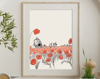 The Deadly Poppy Field | Field of Poppies | Vintage Wall Art Print  | Literary Illustration | Wizard of Oz Art for Kids Room | Digital Print