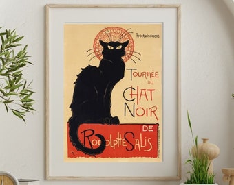 Chat Noir-affisch: Art Nouveau-tryck med svart katt (digital nedladdning)