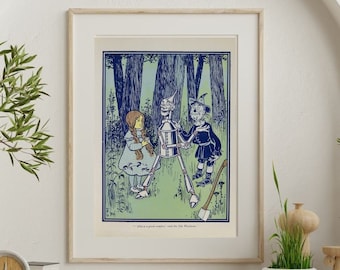 Dorothy Meets the Tin Man | Vintage Children&#39;s Book Illustration | Retro Art for Kids Room or Nursery | Wizard of Oz Illustration Print