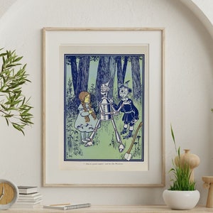 Dorothy Meets the Tin Man | Vintage Children&#39;s Book Illustration | Retro Art for Kids Room or Nursery | Wizard of Oz Illustration Print