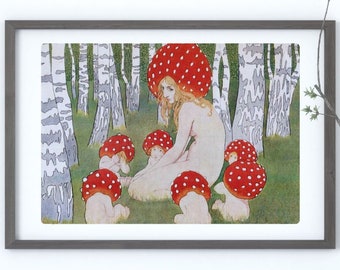 Mother Mushroom Vintage Art Print: Cottagecore Fungi (Digital Download)