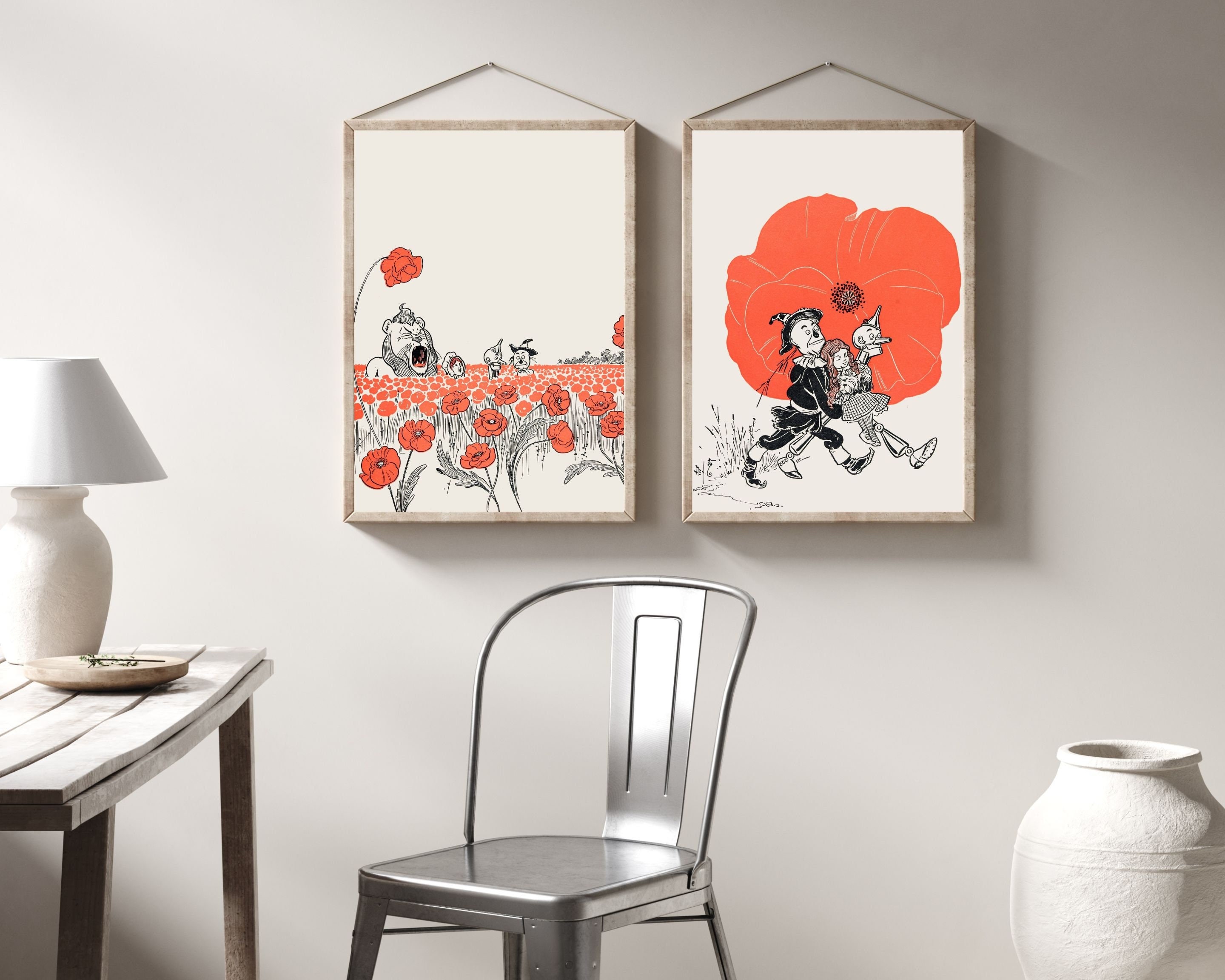 Poppy Field Vintage Print Set | Wizard of Oz Children's Book Illustrations | Vintage Antique Digital Wall Prints for Kids Rooms | Book Art