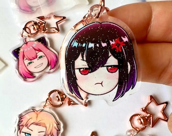 Yuri Family Spy Anime Keychain , Cute, Kawaii Acrylic Charm , 1.5 Inch Glitter Chibi Accessory