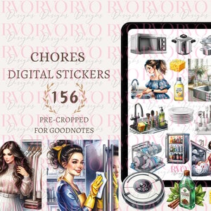 Chores Digital Stickers, Digital Planner Stickers, House Chores, Cleaning Stickers, Laundry Stickers, GoodNotes Stickers | GoodNotes Planner