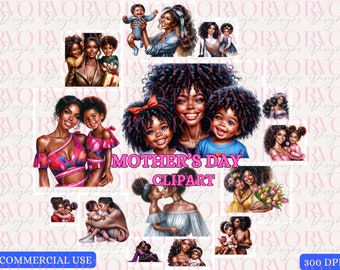 Mother's Day Clipart, Mother and Child, Mother and Daughter Clipart, Mother and Son Clipart | Black Mom Clipart, Mom and Baby Clipart