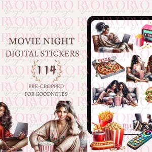 Movie Night Digital Stickers, Movie Digital Planner Stickers, Pop Corn Stickers, Cinema Decorations, GoodNotes Stickers | GoodNotes Planner