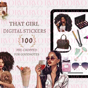Dieses Mädchen digitale Aufkleber, digitale Sticker, ästhetische schwarze Mädchen digitale Aufkleber | Digitale GoodNotes-Aufkleber für dunkle Hauttöne