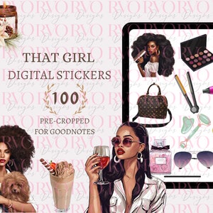 That Girl Digital Stickers, Digital Planner Stickers, Aesthetic Black Girl Digital Stickers | GoodNotes Digital Stickers for Dark Skin Tones